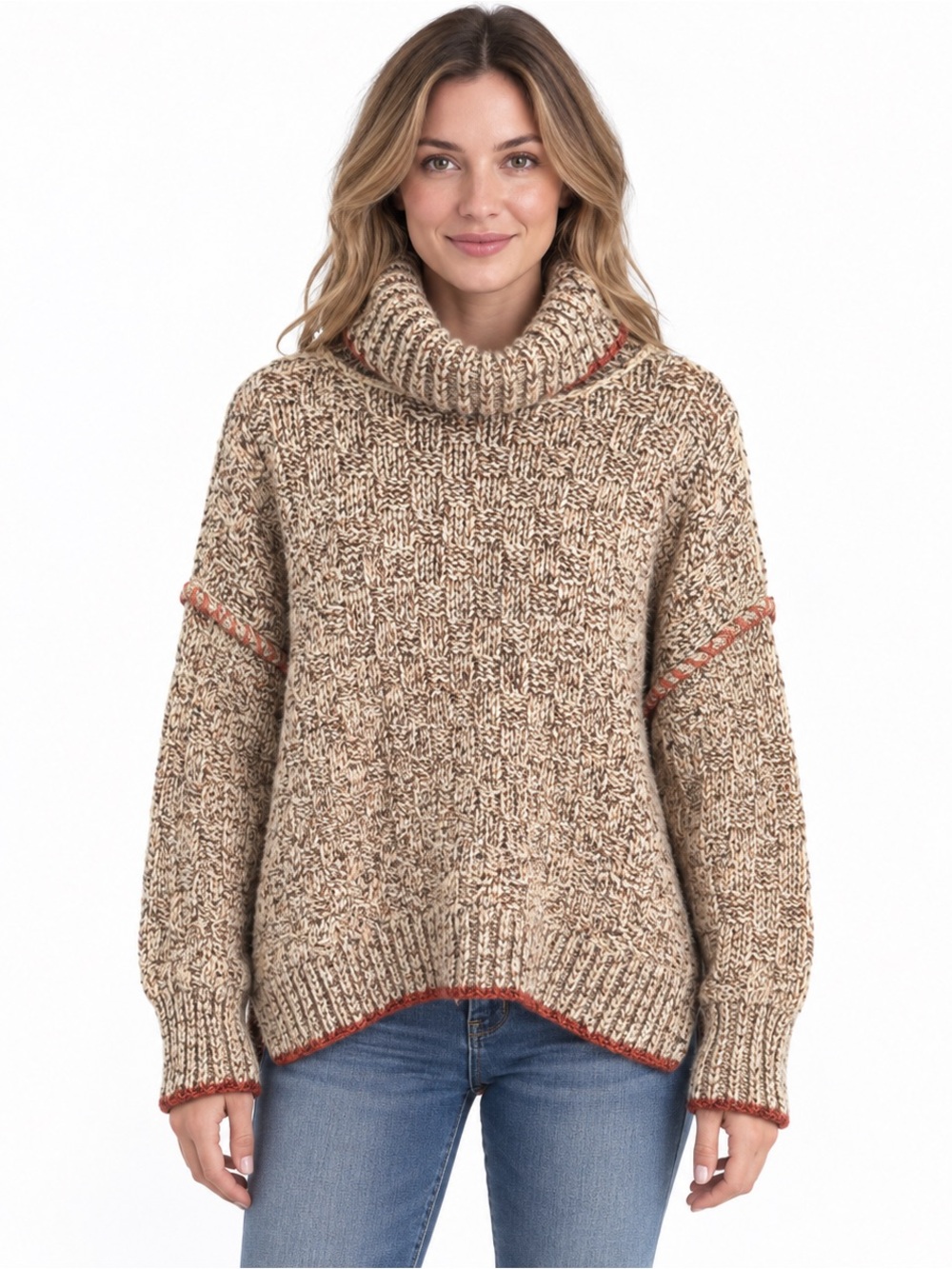 Free People Marled Chunky Knit Oversized Turtleneck Sweater Size Small